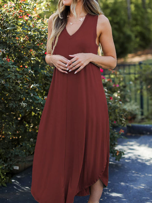 Full Size V-Neck Midi Tank Dress - Odaingerous